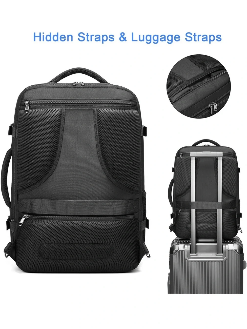 Black Travel Backpack with Hidden Straps - Men